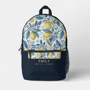 Custom Elegant Mediterranean Lemon Botanical Navy Printed Backpack
