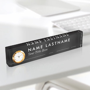 Custom Elegant Minimalist Black Name Plate Clock