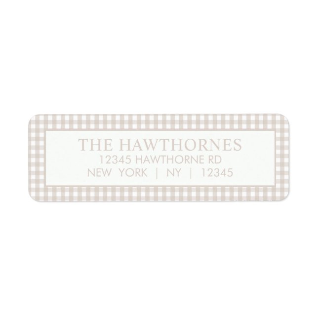 Custom Elegant Minimalist Gingham Return Address Label (Front)