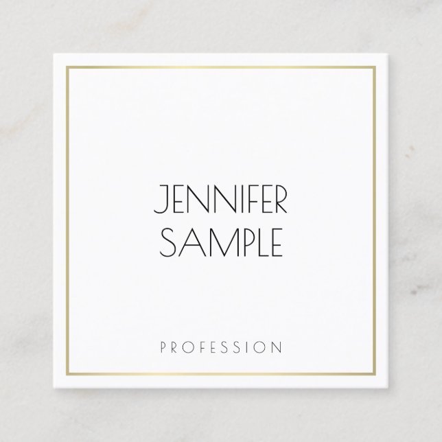 Custom Elegant Minimalist Template Gold White Square Business Card (Front)
