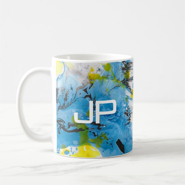 Custom Elegant Modern Abstract Art Blue Yellow Coffee Mug (Left)