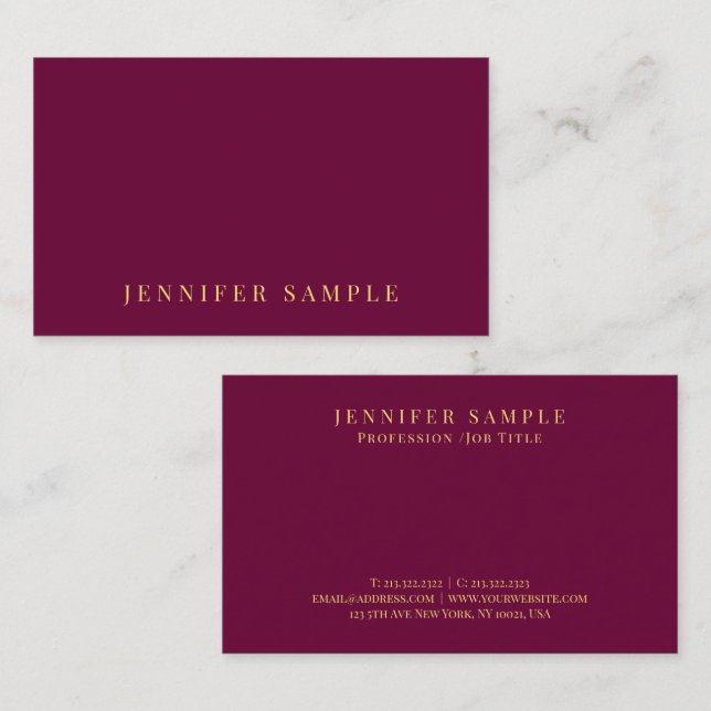 Custom Elegant Modern Burgundy Red Gold Text Business Card (Front/Back)