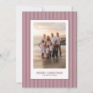 Custom Elegant Modern Burgundy Red Stripe Photo Holiday Card