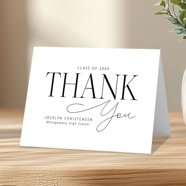 Custom Elegant Modern Graduation Thank You Cards (Shown on a Small, 4" x 5.6" folded card)