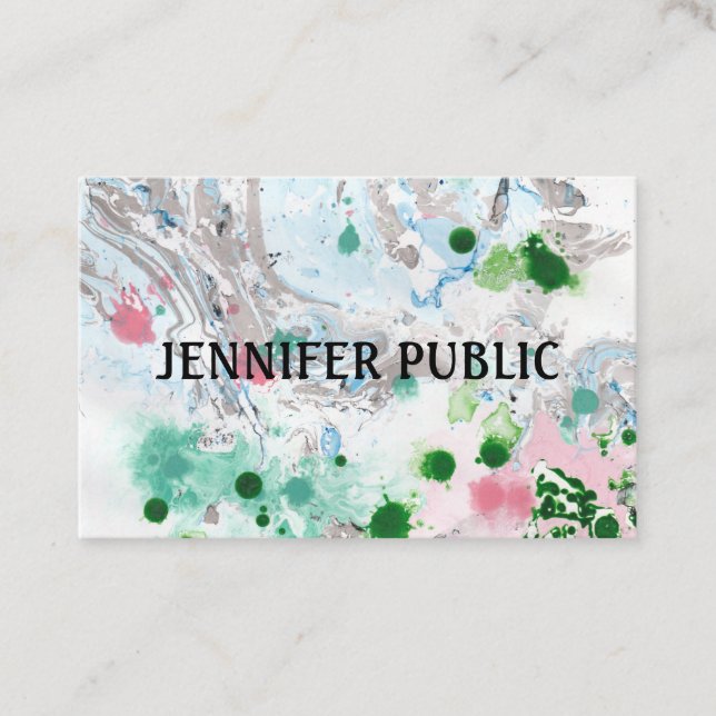 Custom Elegant Modern Pink Blue Green Abstract Business Card (Front)