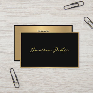 Custom Elegant Modern Script Black Gold Ocean Size Business Card