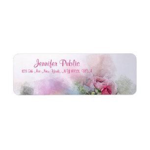 Custom Elegant Modern Script Watercolor Flowers Return Address Label