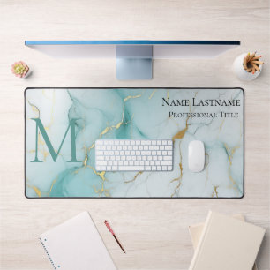 Custom Elegant Monogram Aqua Marble Desk Mat