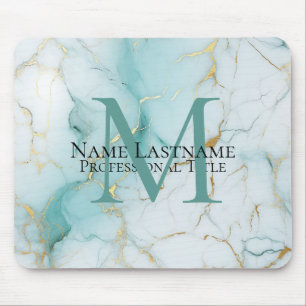 Custom Elegant Monogram Aqua Marble Mouse Pad