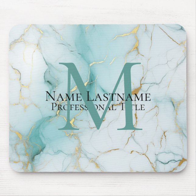 Custom Elegant Monogram Aqua Marble Mouse Pad (Front)