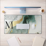 Custom Elegant Monogram Green Gold White Marble Desk Mat<br><div class="desc">Cute faux-marble gift for professionals for new jobs,  holidays,  appreciation,  and birthdays.

Customisation: Change the name
                          Change the title
                          Change Monogram</div>
