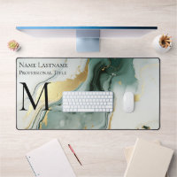 Custom Elegant Monogram Green Gold White Marble