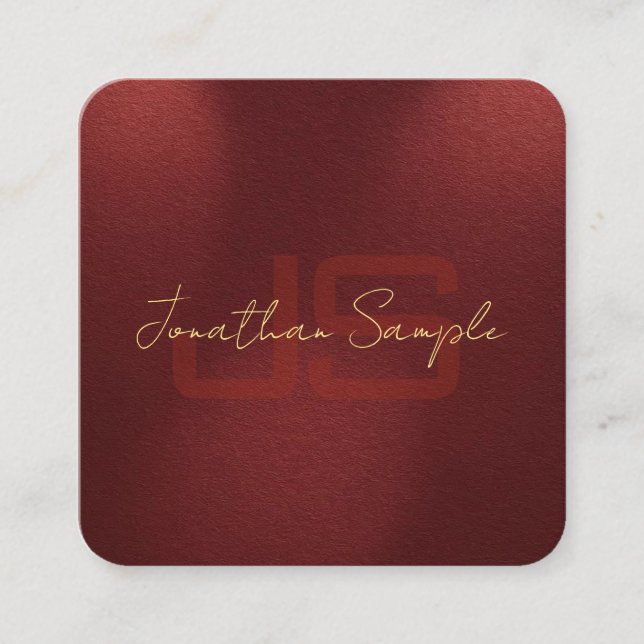 Custom Elegant Monogram Initials Gold Look Text Square Business Card (Front)