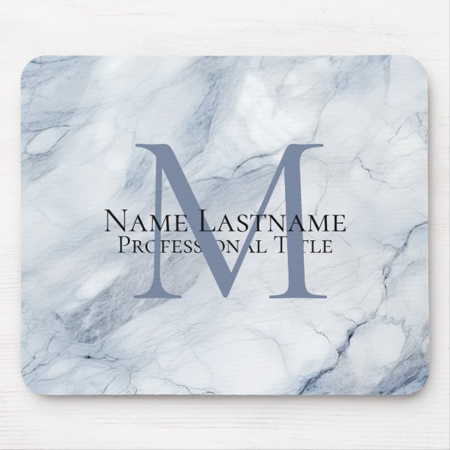 Custom Elegant Monogram Light Blue Marble Mouse Pad (Front)