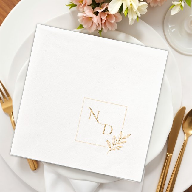 Custom Elegant Monogram Square Floral Frame Party Foil Napkins (Creator Uploaded)