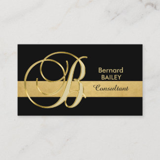Custom Elegant Monogrammed Gold Black Initial 'B' Business Card