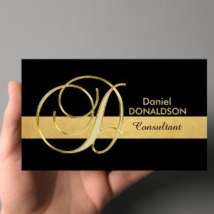 Custom Elegant Monogrammed Gold Black Initial 'D' Business Card