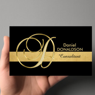 Custom Elegant Monogrammed Gold Black Initial 'D' Business Card