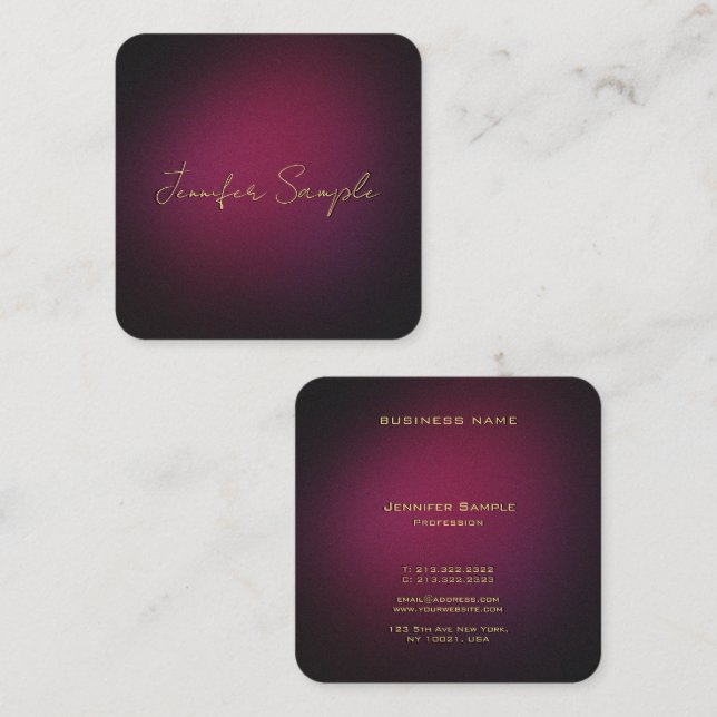 Custom Elegant Monogrammed Purple Rounded Corner Square Business Card (Front/Back)
