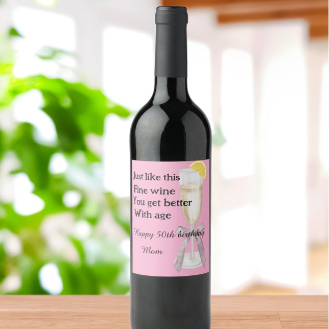 Custom elegant mum 50th birthday  wine label (Creator Uploaded)