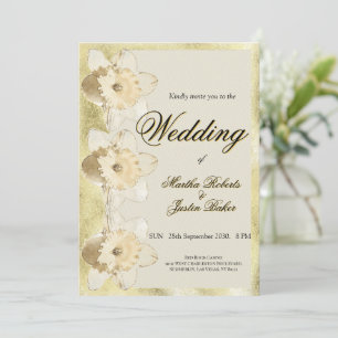 Custom elegant Narcissus flower with gold frame Invitation