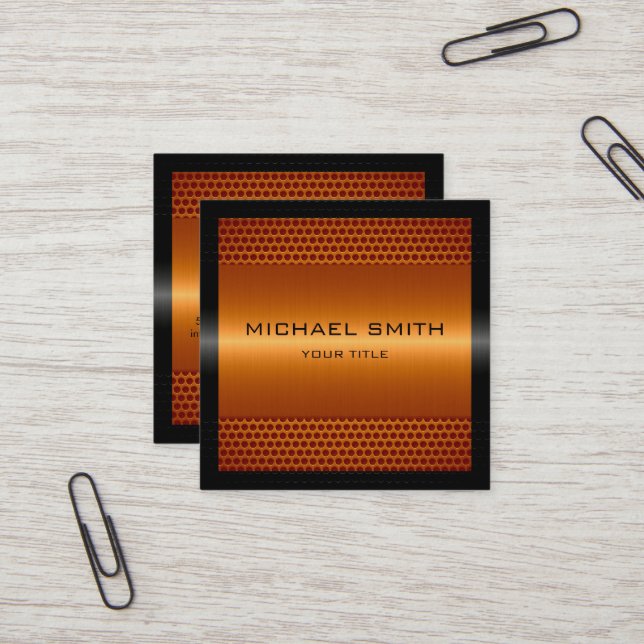 Custom Elegant Orange Stainless Metal Square Business Card (Front/Back In Situ)