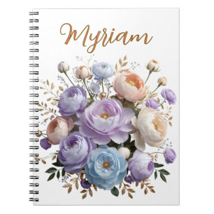 Custom Elegant Peony Gold Floral Monogram Notebook