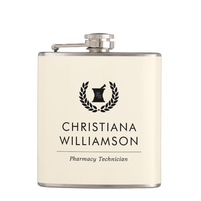 Custom Elegant Pharmacist Pharmacy Tech Staff Hip Flask (Front)