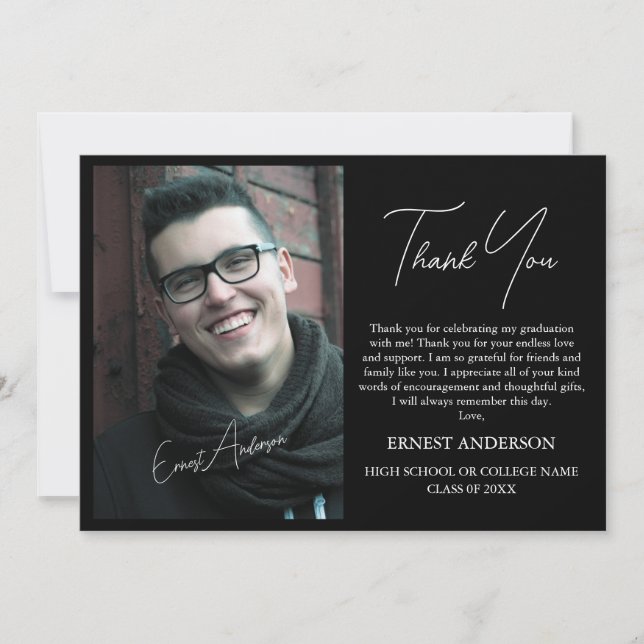Custom Elegant Photo Graduation Thank You Card (Front)