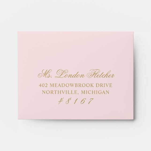 Custom Elegant Pink and Gold Wedding Response Envelope (Front)
