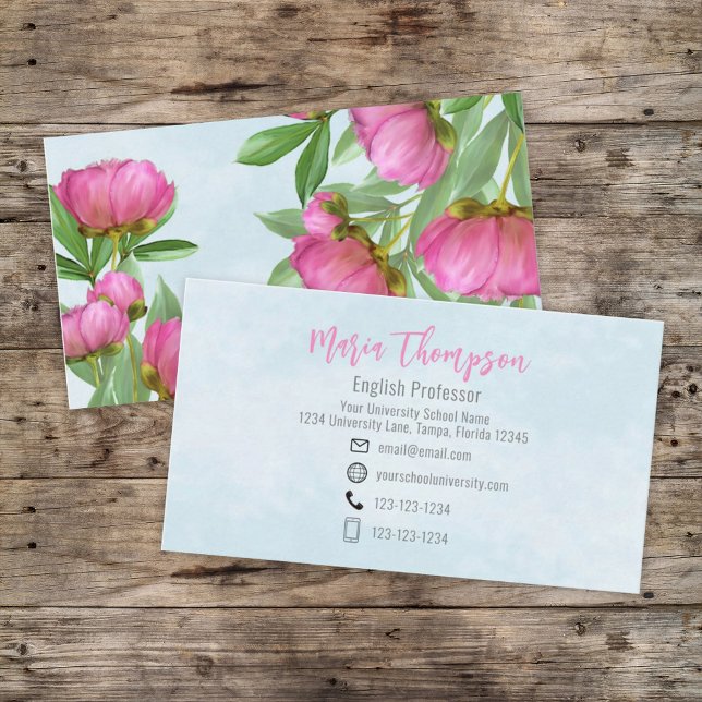 Custom Elegant Pink Chic Floral Peonies Bold Business Card (Creator Uploaded)