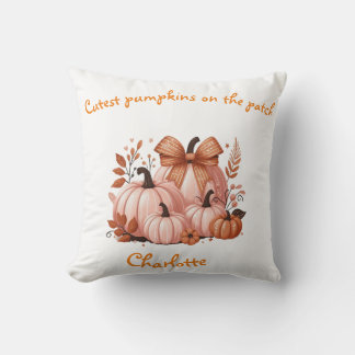 Custom Elegant pink fall  Pumpkins, coquette bow Cushion