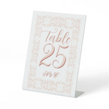 Custom elegant pink lace table number for wedding