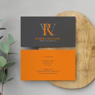 Custom Elegant Professional Orange Grey Monogram Business Card