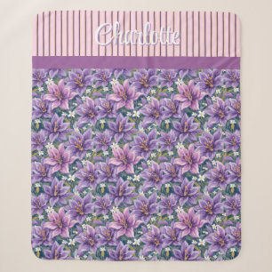 Custom Elegant Purple Lily Floral Oil Painting Sherpa Blanket