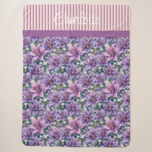 Custom Elegant Purple Lily Floral Oil Painting Sherpa Blanket