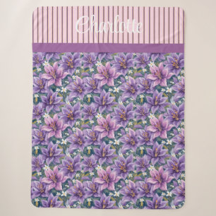 Custom Elegant Purple Lily Floral Oil Painting Sherpa Blanket