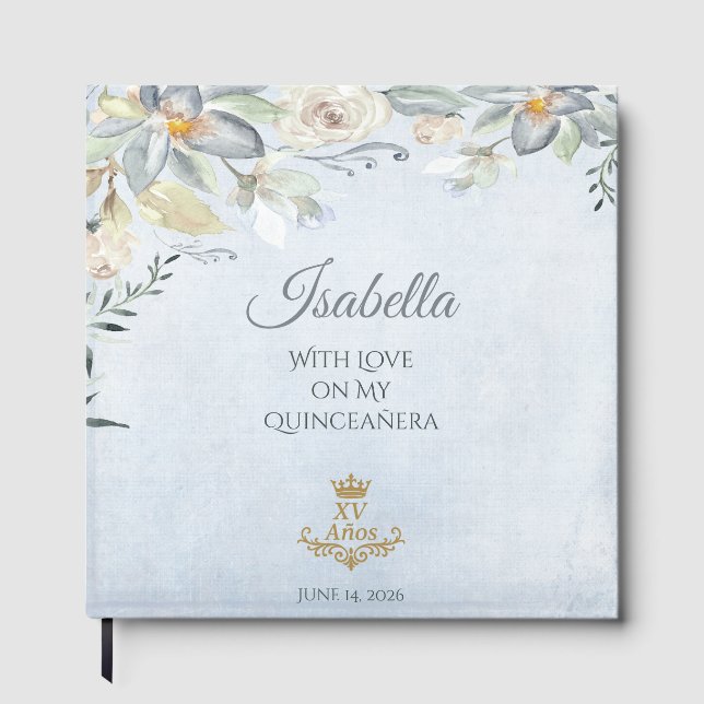 Custom Elegant Quinceañera 15th Birthday Guest Book (Front)