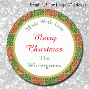 Custom Elegant Red and Green Baking Gift Classic Round Sticker