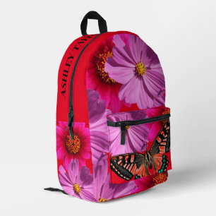 Custom elegant red floral with beautiful butterfly printed backpack