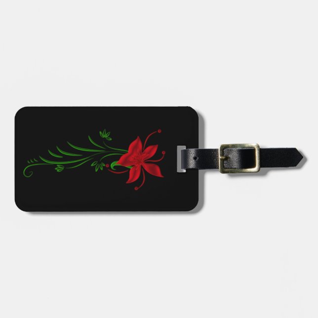 Custom Elegant Red Flower Luggage Tag (Front Horizontal)