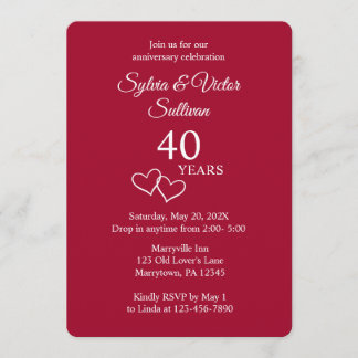 Custom Elegant Red Ruby 40th Anniversary Party Invitation