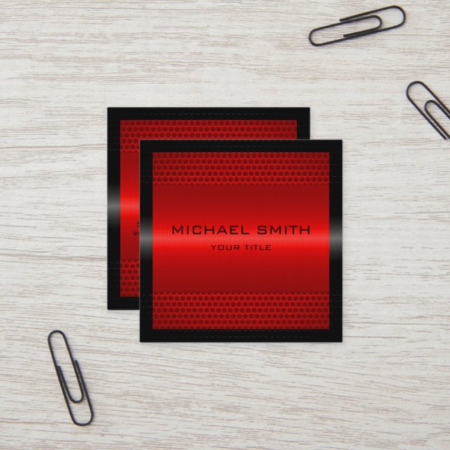 Custom Elegant Red Stainless Metal Square Business Card (Front/Back In Situ)