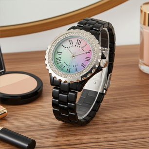 Custom Elegant Roman Numeral Hour Ticks, Rainbow Watch