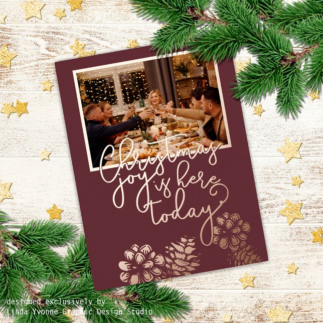 Custom Elegant Rose Gold Seasons Greetings Design Foil Holiday Postcard (Creator Uploaded)
