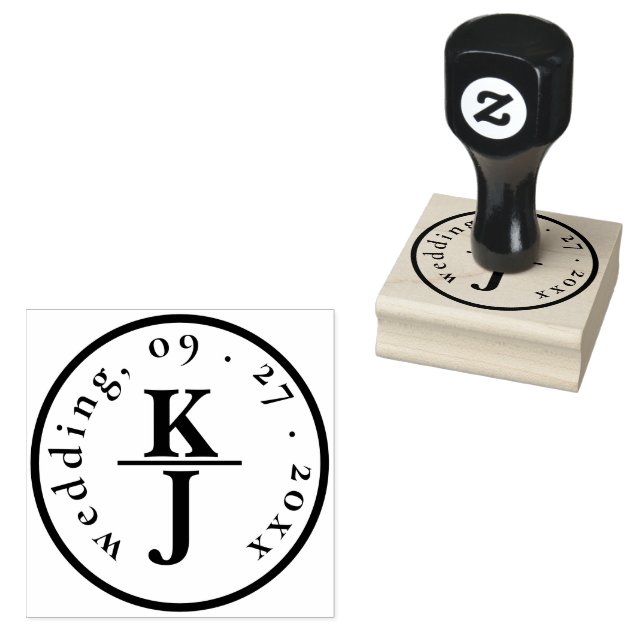 CUSTOM | ELEGANT ROUND BORDER MONOGRAM WEDDING RUBBER STAMP (Stamped)