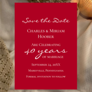 Custom Elegant Ruby 40th Wedding Anniversary Party Save The Date