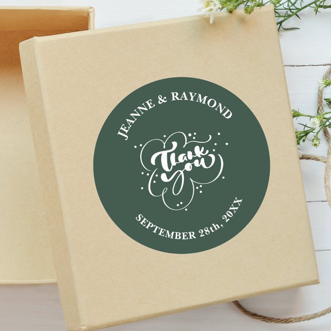 Custom Elegant Sage Green Thank You Wedding Favour Classic Round Sticker (Creator Uploaded)
