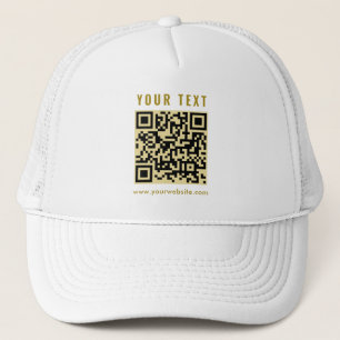Custom Elegant Scan Me QR Code Template Gold White Trucker Hat