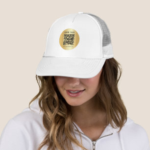 Custom Elegant Scan Me QR Code Template Gold White Trucker Hat